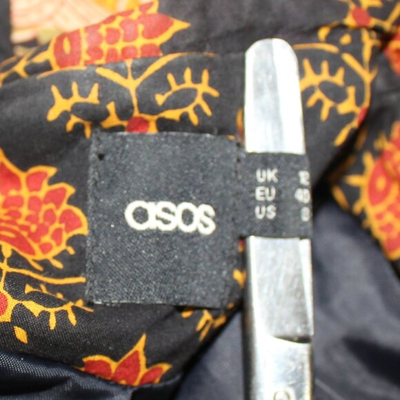 ASOS  bomber floral quilted jacket boho black trim  cotton  lined  size 8 - Picture 4 of 7